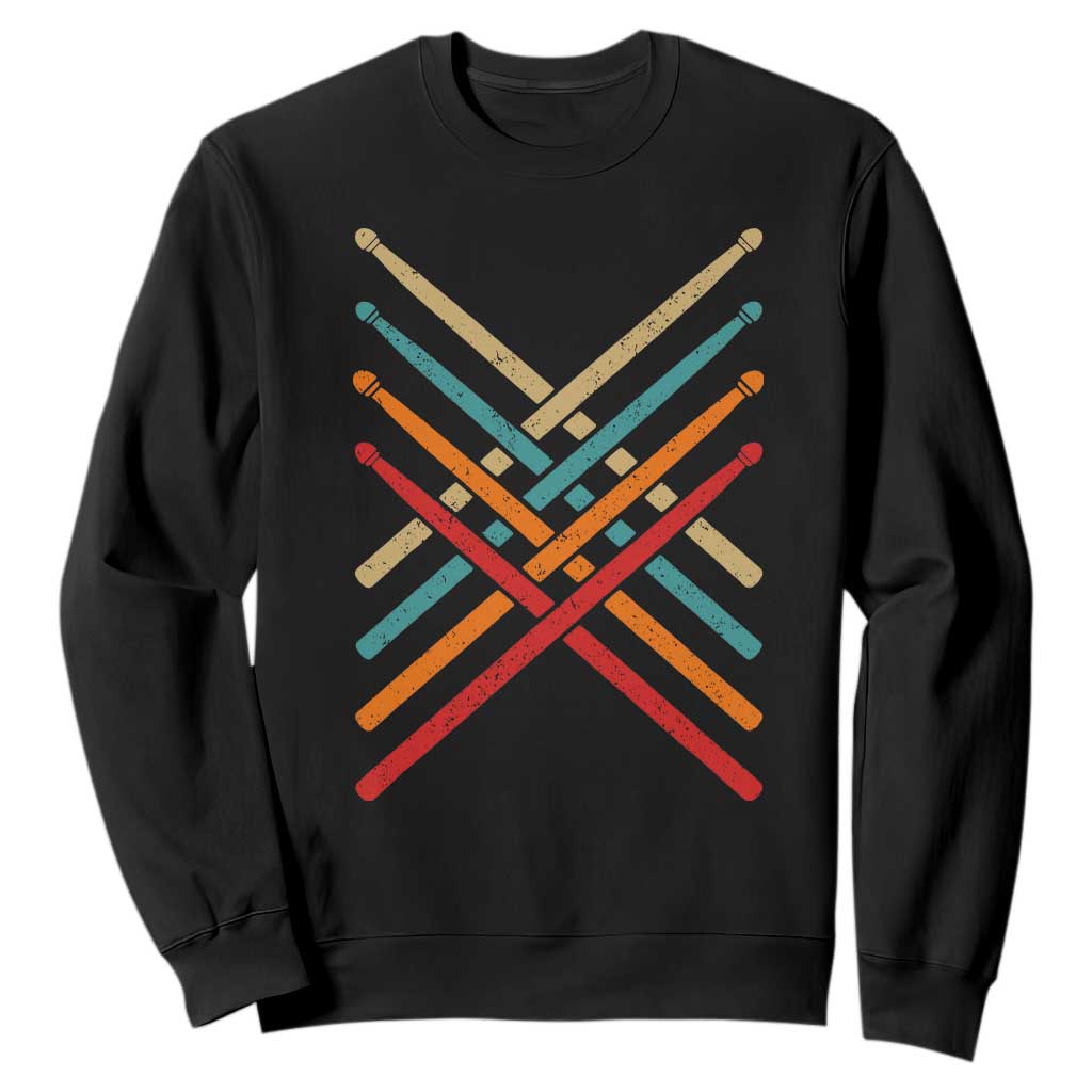 Retro Vintage Drummer Sweatshirt 70s 80s Distressed Drum Sticks TS10 Black Print Your Wear
