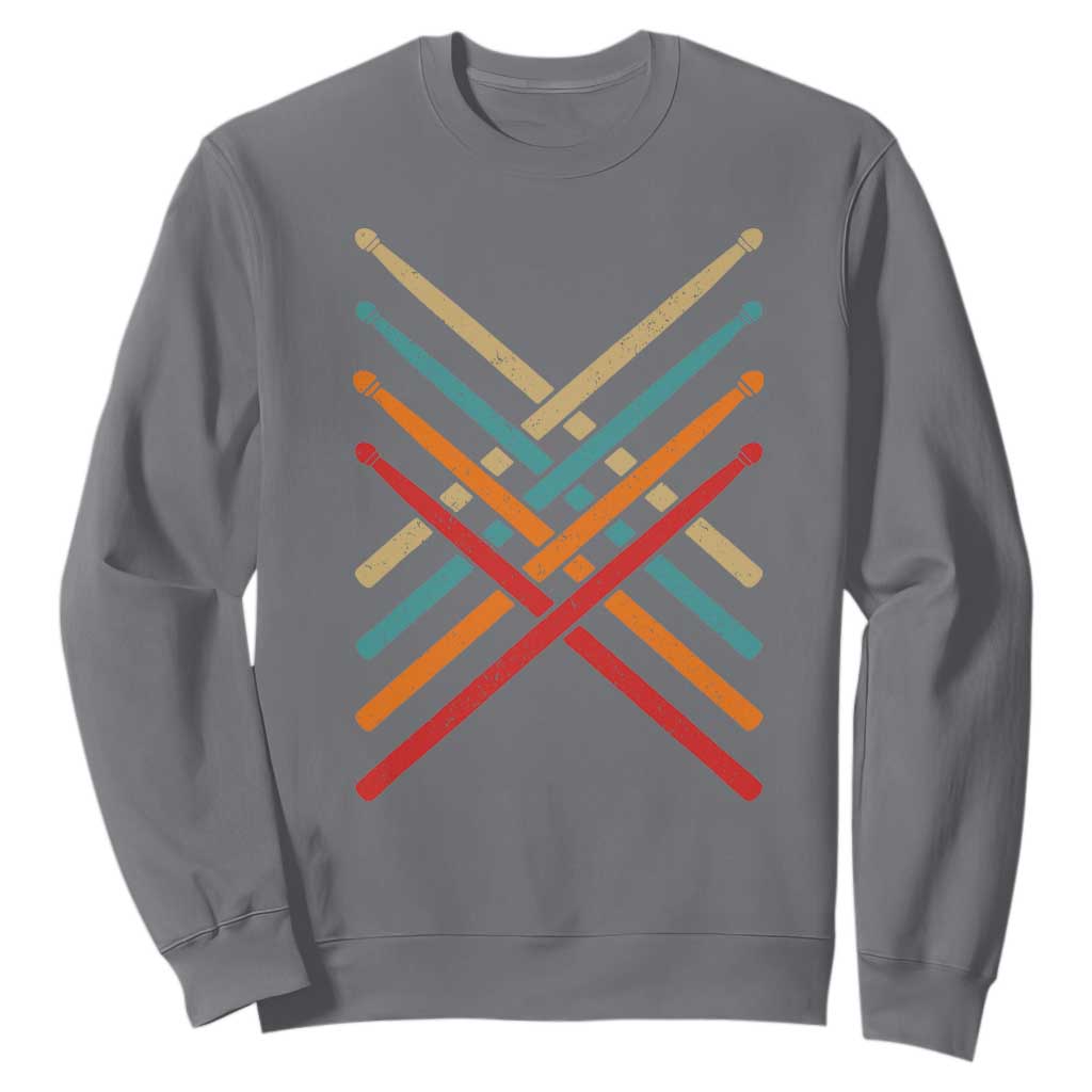 Retro Vintage Drummer Sweatshirt 70s 80s Distressed Drum Sticks TS10 Charcoal Print Your Wear