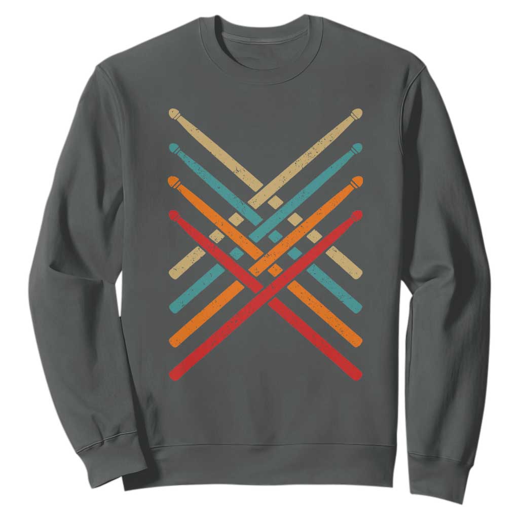 Retro Vintage Drummer Sweatshirt 70s 80s Distressed Drum Sticks TS10 Dark Heather Print Your Wear