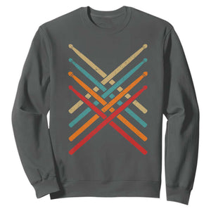 Retro Vintage Drummer Sweatshirt 70s 80s Distressed Drum Sticks TS10 Dark Heather Print Your Wear
