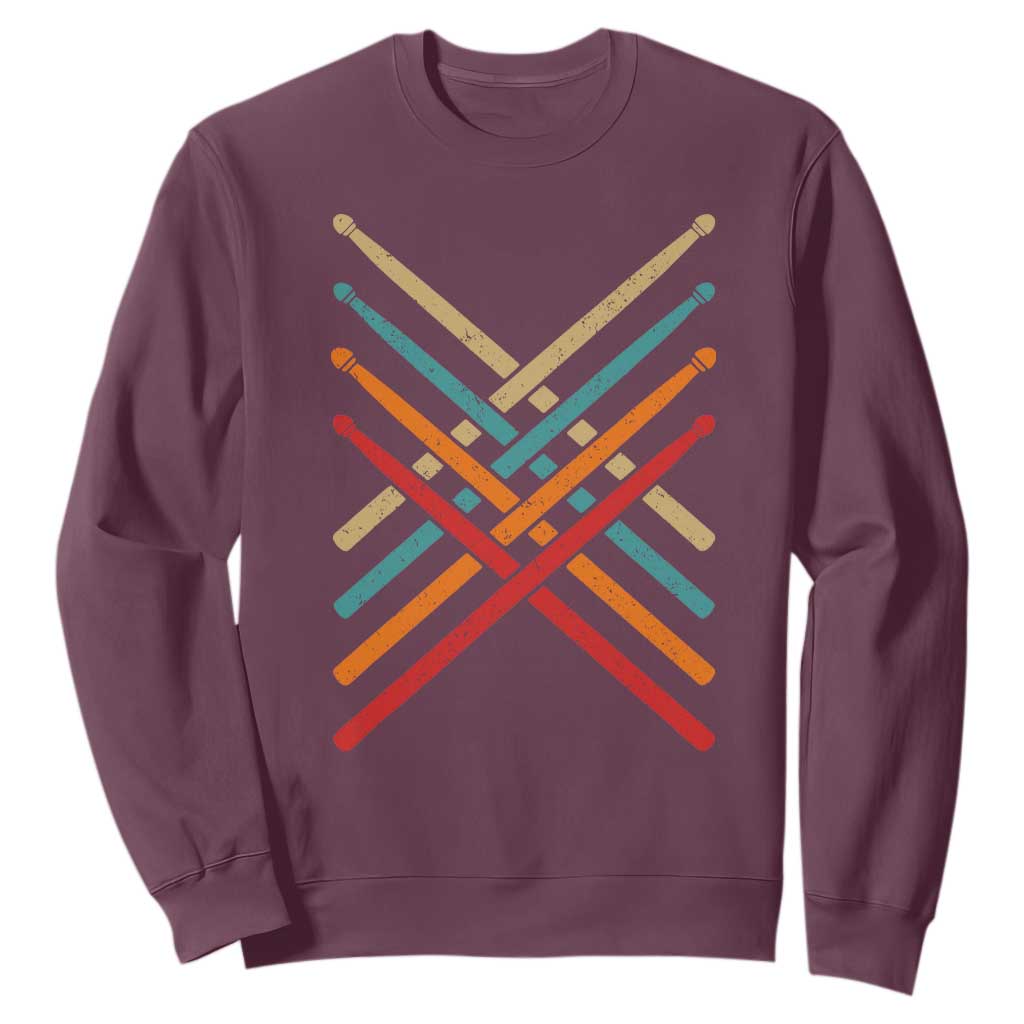 Retro Vintage Drummer Sweatshirt 70s 80s Distressed Drum Sticks TS10 Maroon Print Your Wear