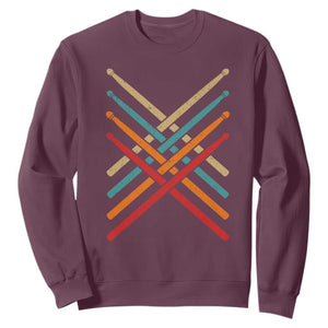 Retro Vintage Drummer Sweatshirt 70s 80s Distressed Drum Sticks TS10 Maroon Print Your Wear