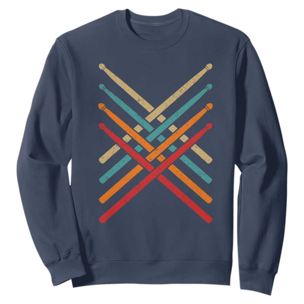 Retro Vintage Drummer Sweatshirt 70s 80s Distressed Drum Sticks TS10 Navy Print Your Wear