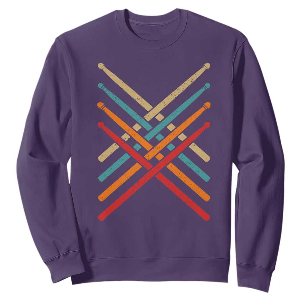 Retro Vintage Drummer Sweatshirt 70s 80s Distressed Drum Sticks TS10 Purple Print Your Wear