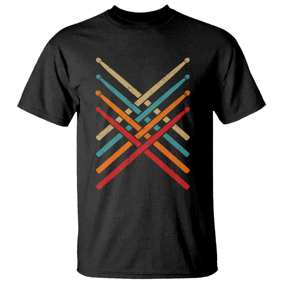 Retro Vintage Drummer T Shirt 70s 80s Distressed Drum Sticks TS10 Black Print Your Wear