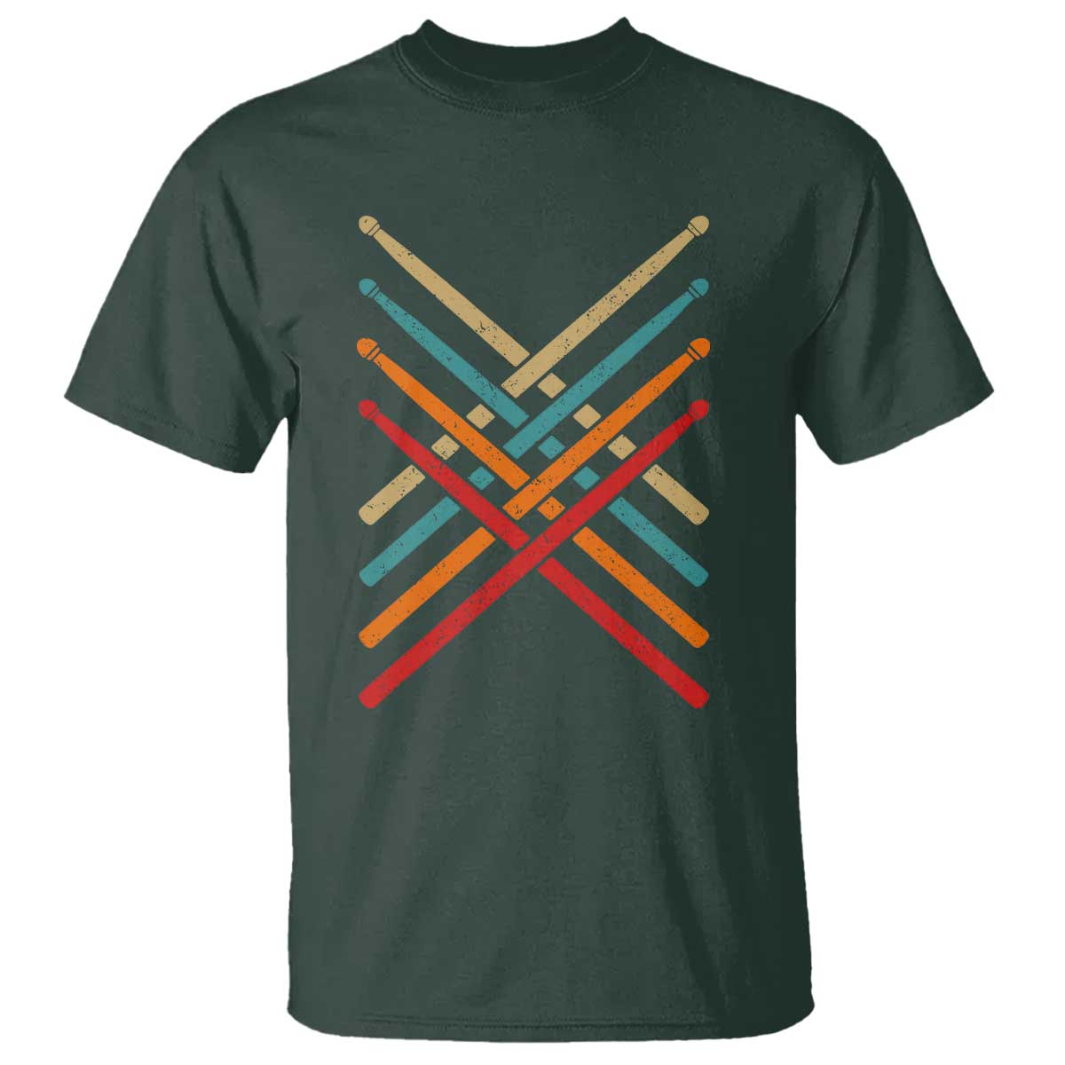 Retro Vintage Drummer T Shirt 70s 80s Distressed Drum Sticks TS10 Dark Forest Green Print Your Wear