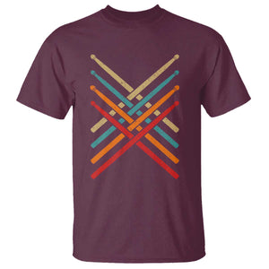 Retro Vintage Drummer T Shirt 70s 80s Distressed Drum Sticks TS10 Maroon Print Your Wear