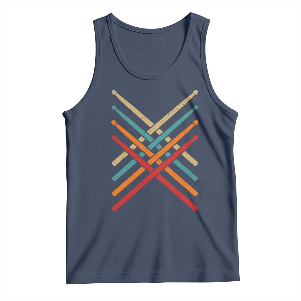 Retro Vintage Drummer Tank Top 70s 80s Distressed Drum Sticks TS10 Navy Print Your Wear