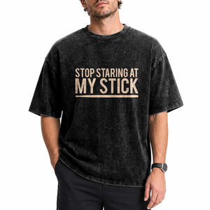 Funny Drumming Washed Cotton T-Shirt Stop Staring At My Stick Drummer