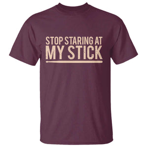 Funny Drumming T Shirt Stop Staring At My Stick Drummer TS10 Maroon Print Your Wear