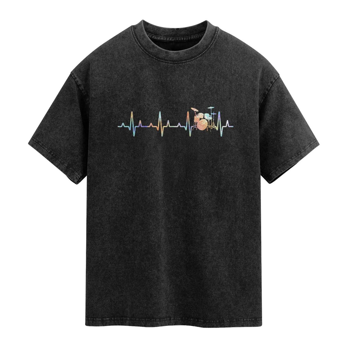 Drums Heartbeat Washed Cotton T-Shirt Drummer Percussionist Silhouette
