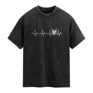 Drums Heartbeat Washed Cotton T-Shirt Drummer Percussionist Silhouette