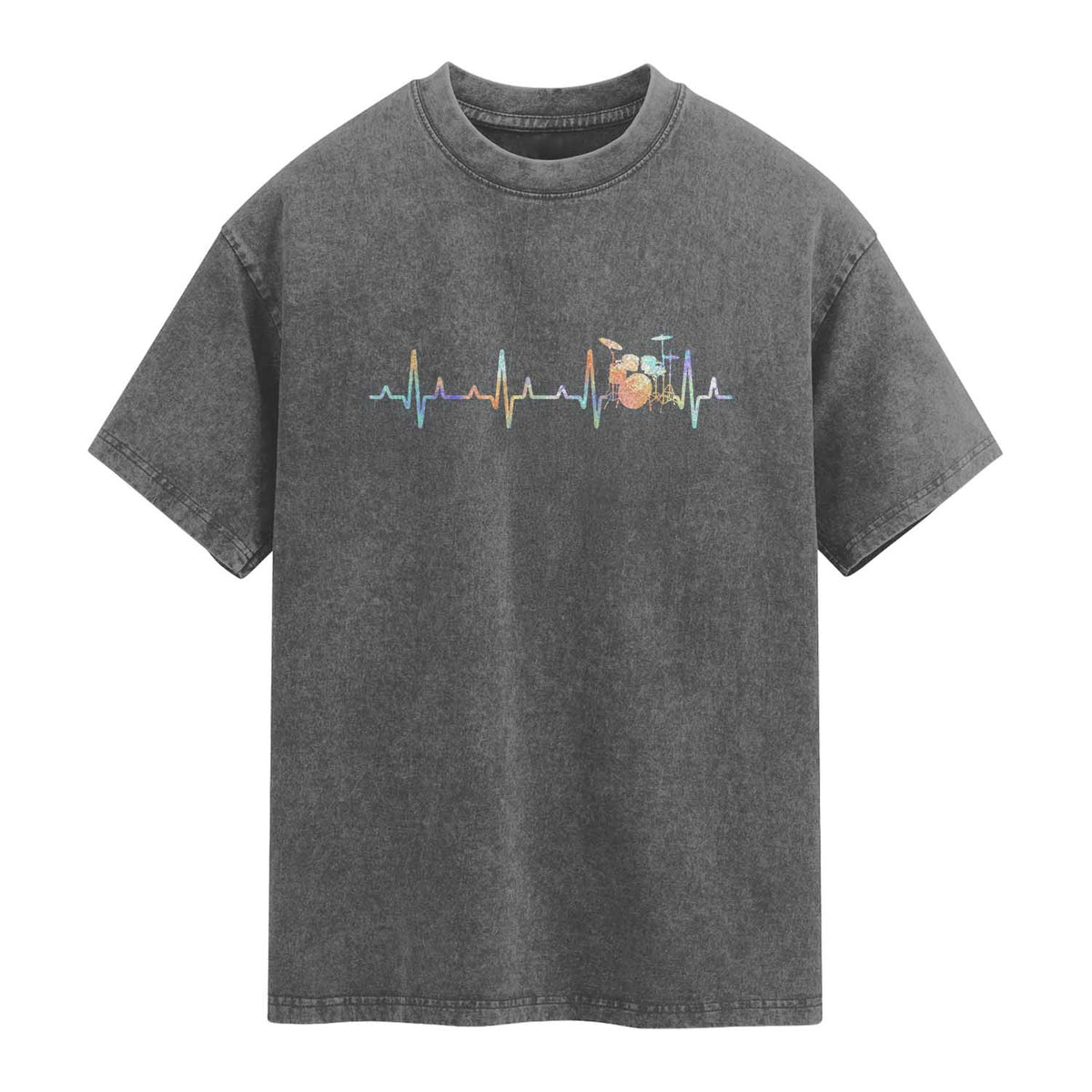 Drums Heartbeat Washed Cotton T-Shirt Drummer Percussionist Silhouette