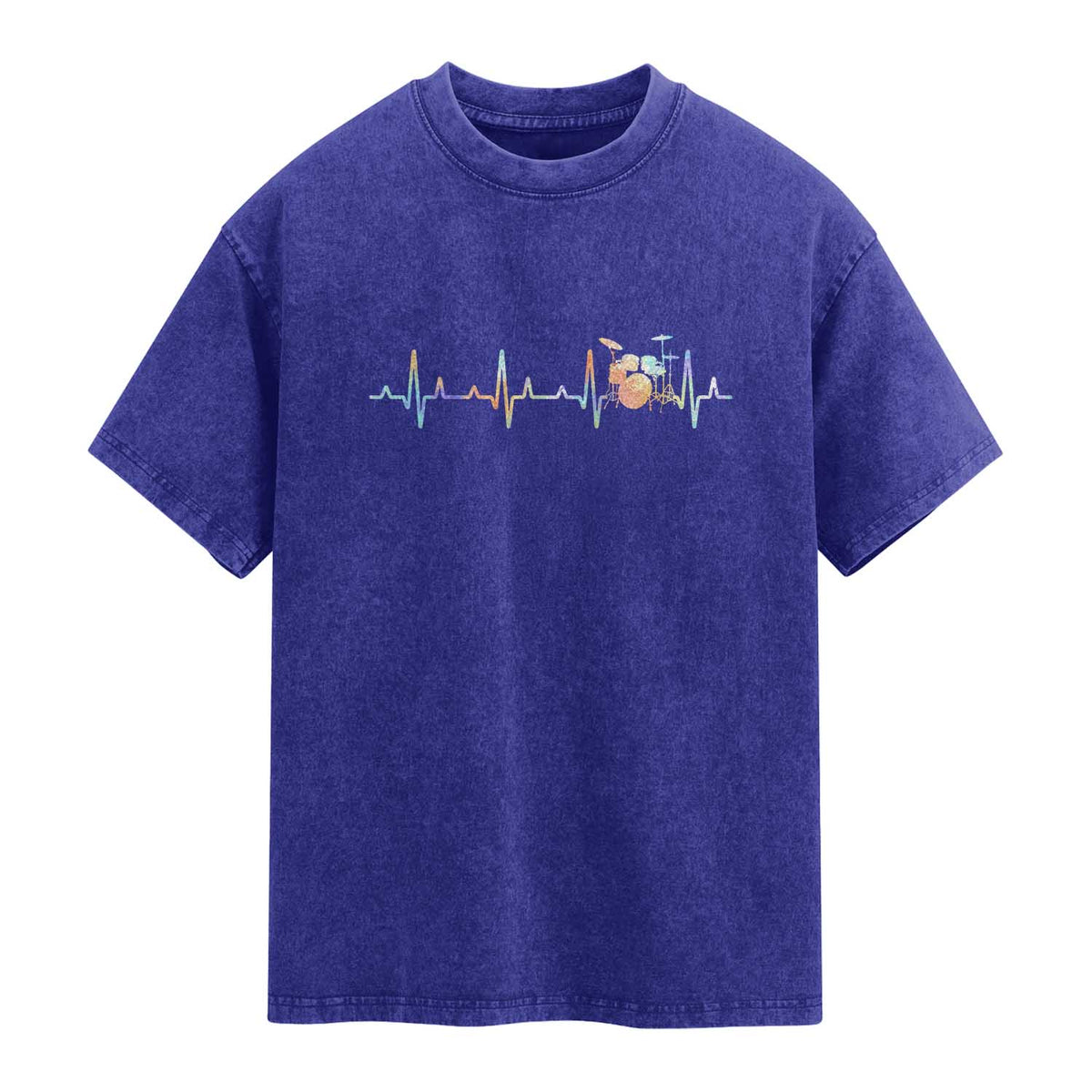 Drums Heartbeat Washed Cotton T-Shirt Drummer Percussionist Silhouette