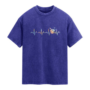 Drums Heartbeat Washed Cotton T-Shirt Drummer Percussionist Silhouette