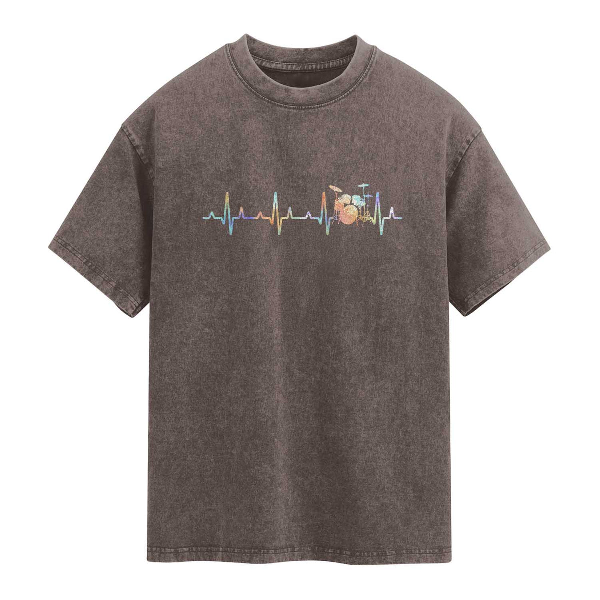 Drums Heartbeat Washed Cotton T-Shirt Drummer Percussionist Silhouette