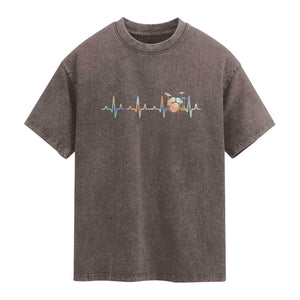 Drums Heartbeat Washed Cotton T-Shirt Drummer Percussionist Silhouette