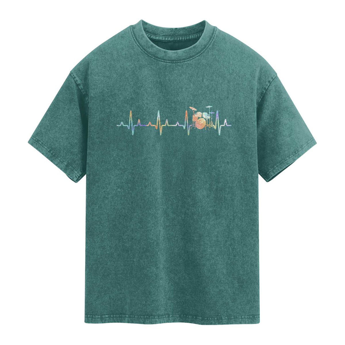 Drums Heartbeat Washed Cotton T-Shirt Drummer Percussionist Silhouette