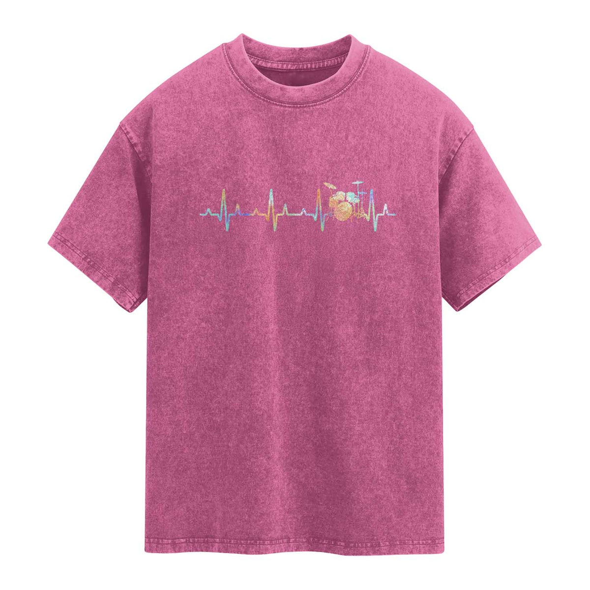 Drums Heartbeat Washed Cotton T-Shirt Drummer Percussionist Silhouette