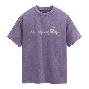 Drums Heartbeat Washed Cotton T-Shirt Drummer Percussionist Silhouette