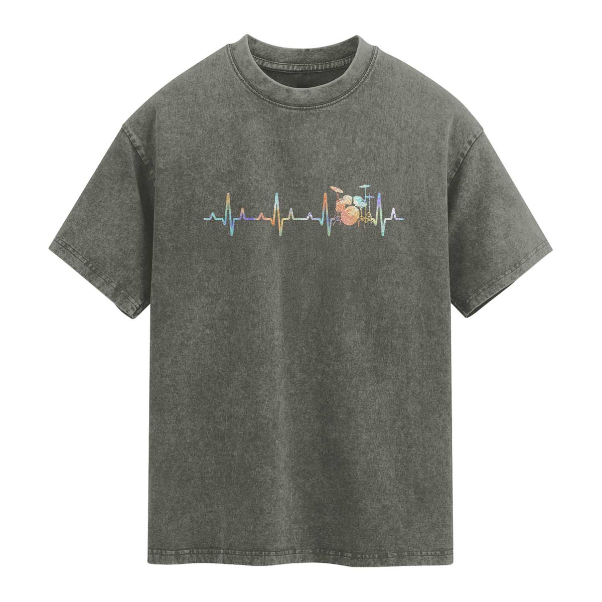 Drums Heartbeat Washed Cotton T-Shirt Drummer Percussionist Silhouette
