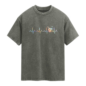 Drums Heartbeat Washed Cotton T-Shirt Drummer Percussionist Silhouette