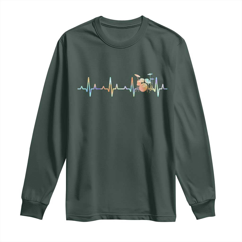 Drums Heartbeat Long Sleeve Shirt Drummer Percussionist Silhouette TS10 Dark Forest Green Print Your Wear