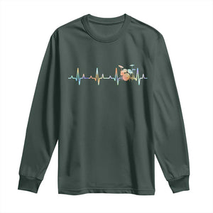 Drums Heartbeat Long Sleeve Shirt Drummer Percussionist Silhouette TS10 Dark Forest Green Print Your Wear