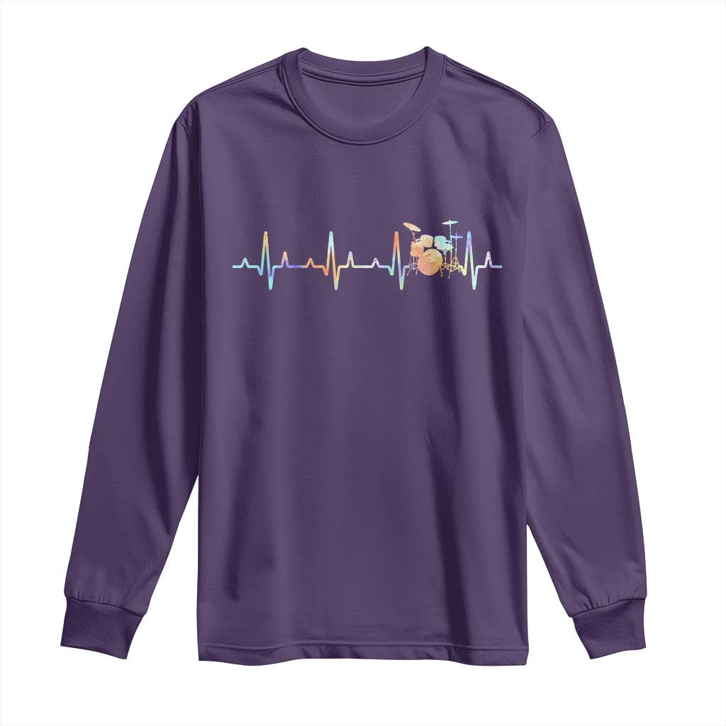 Drums Heartbeat Long Sleeve Shirt Drummer Percussionist Silhouette TS10 Purple Print Your Wear