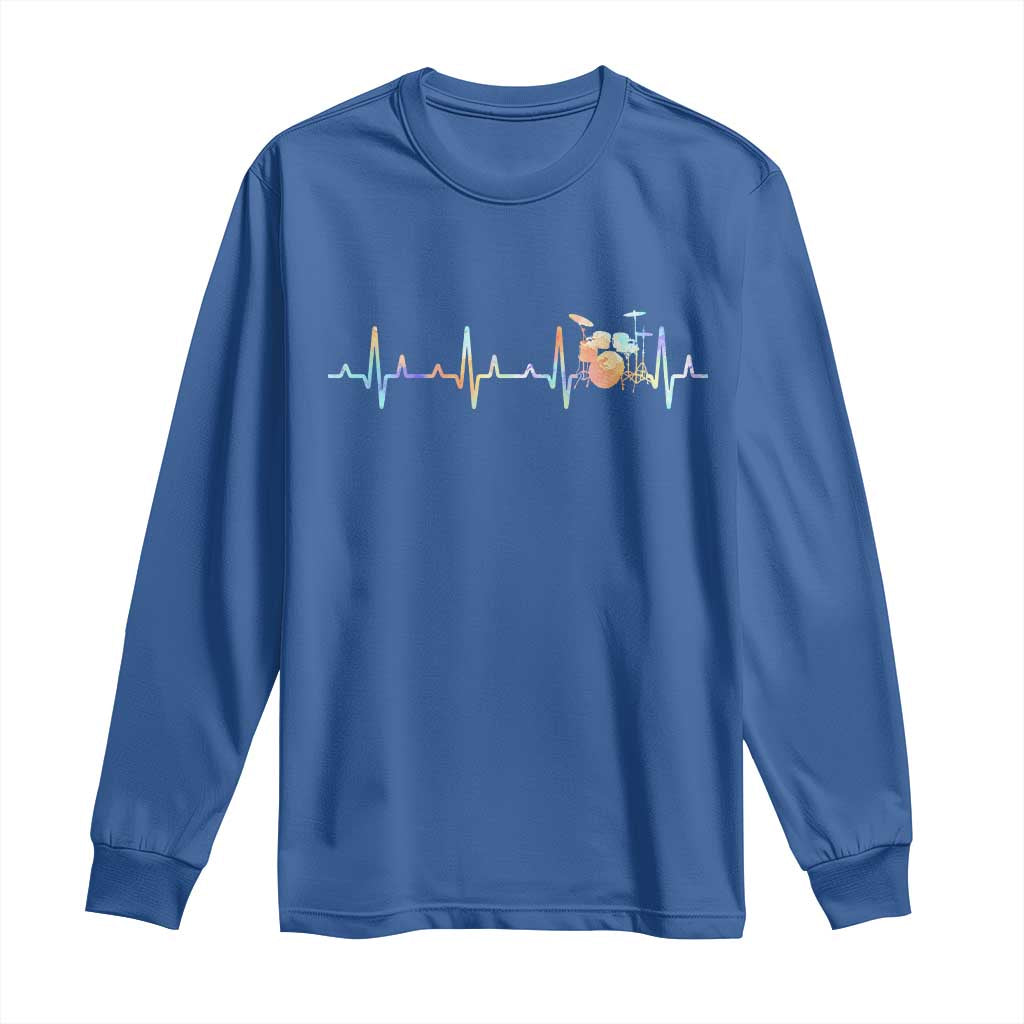 Drums Heartbeat Long Sleeve Shirt Drummer Percussionist Silhouette TS10 Royal Blue Print Your Wear