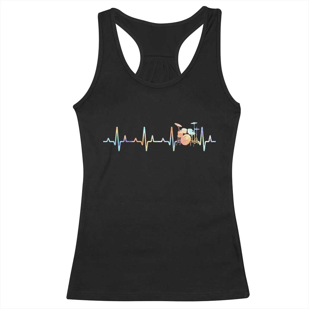 Drums Heartbeat Racerback Tank Top Drummer Percussionist Silhouette TS10 Black Print Your Wear