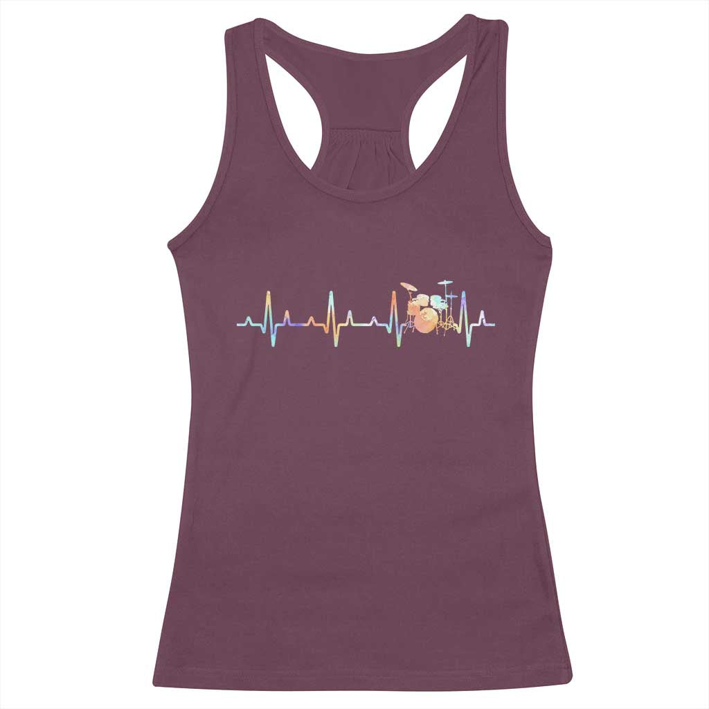 Drums Heartbeat Racerback Tank Top Drummer Percussionist Silhouette TS10 Maroon Print Your Wear