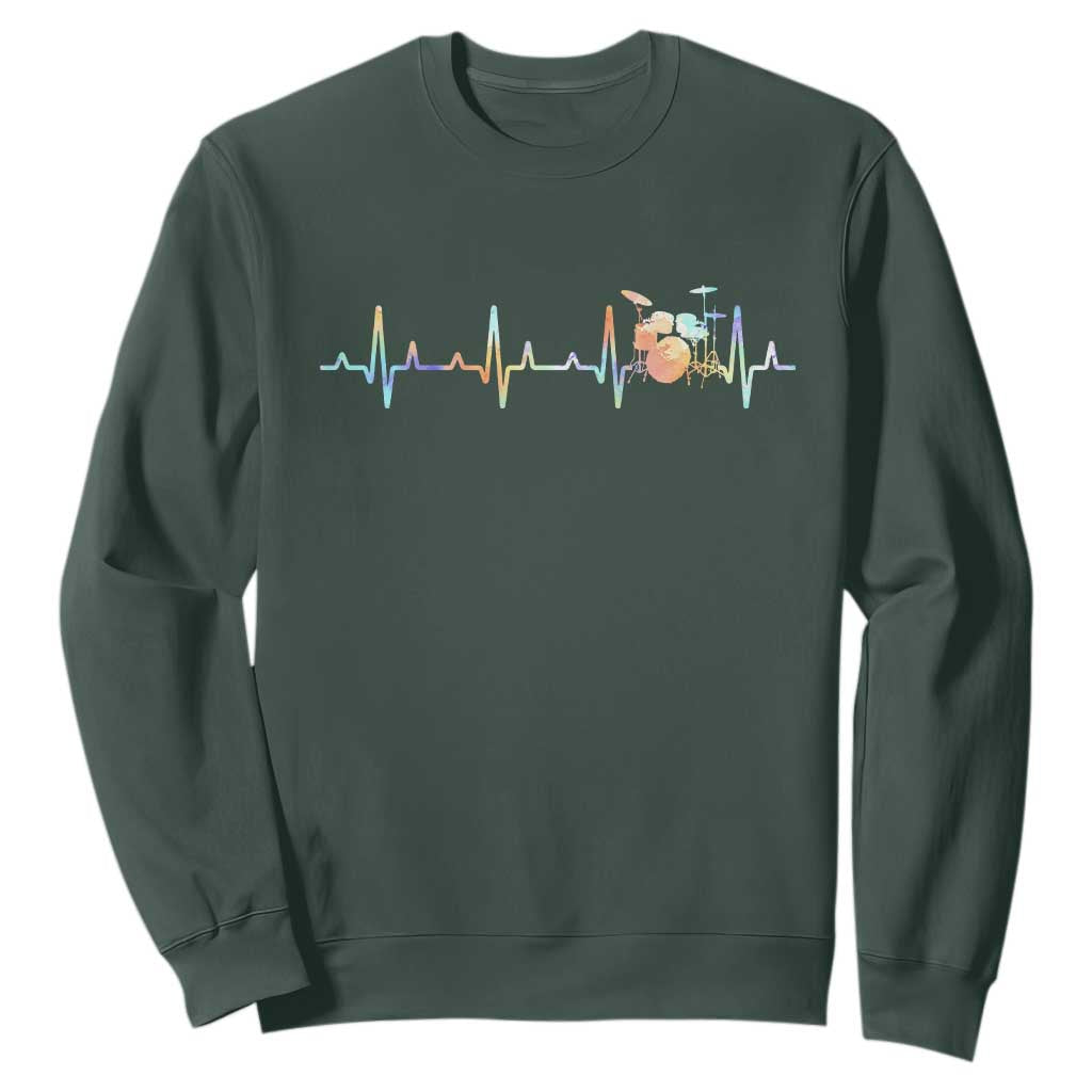Drums Heartbeat Sweatshirt Drummer Percussionist Silhouette TS10 Dark Forest Green Print Your Wear