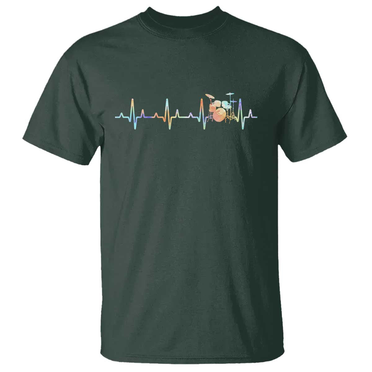 Drums Heartbeat T Shirt Drummer Percussionist Silhouette TS10 Dark Forest Green Print Your Wear
