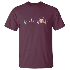 Drums Heartbeat T Shirt Drummer Percussionist Silhouette TS10 Maroon Print Your Wear
