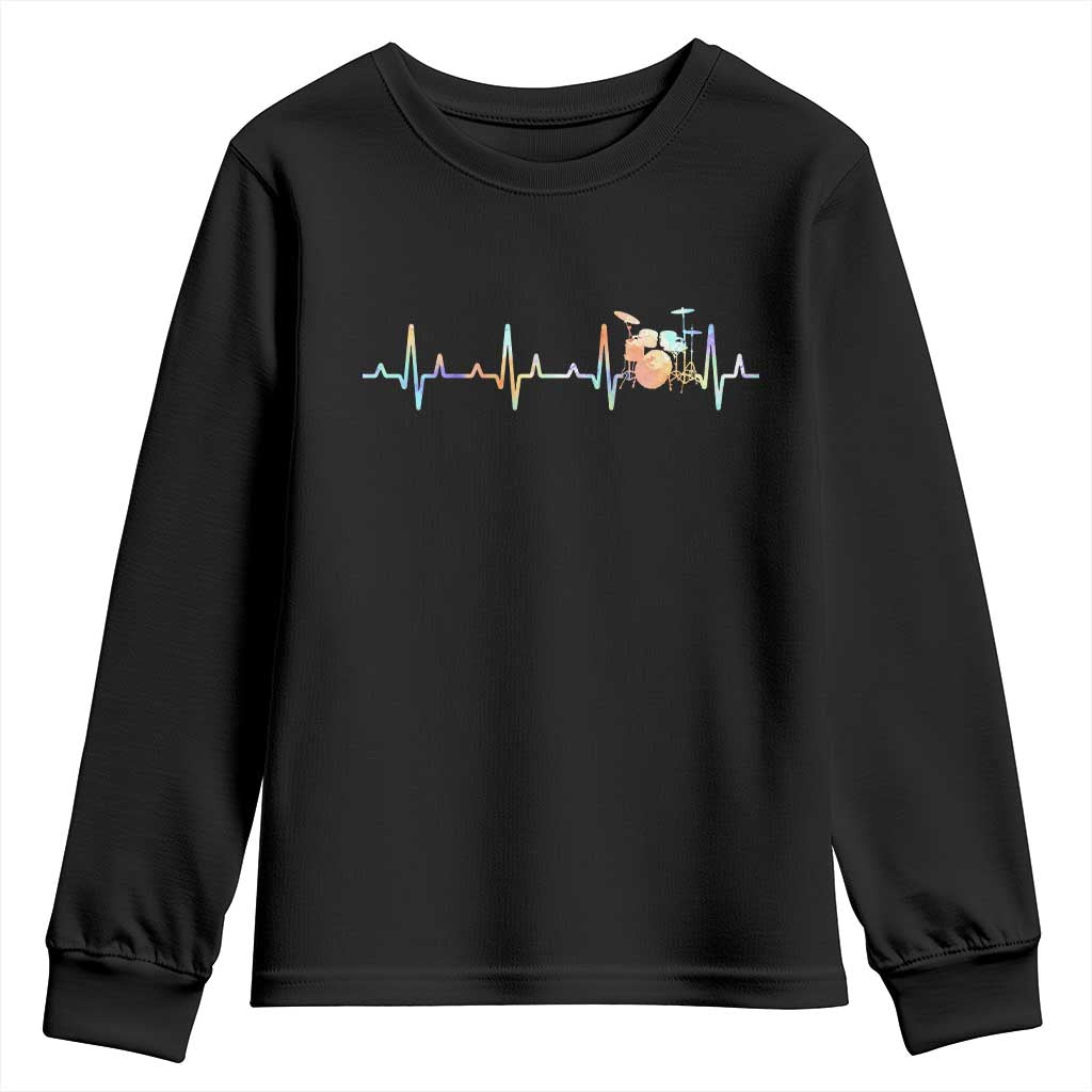 Drums Heartbeat Youth Sweatshirt Drummer Percussionist Silhouette TS10 Black Print Your Wear