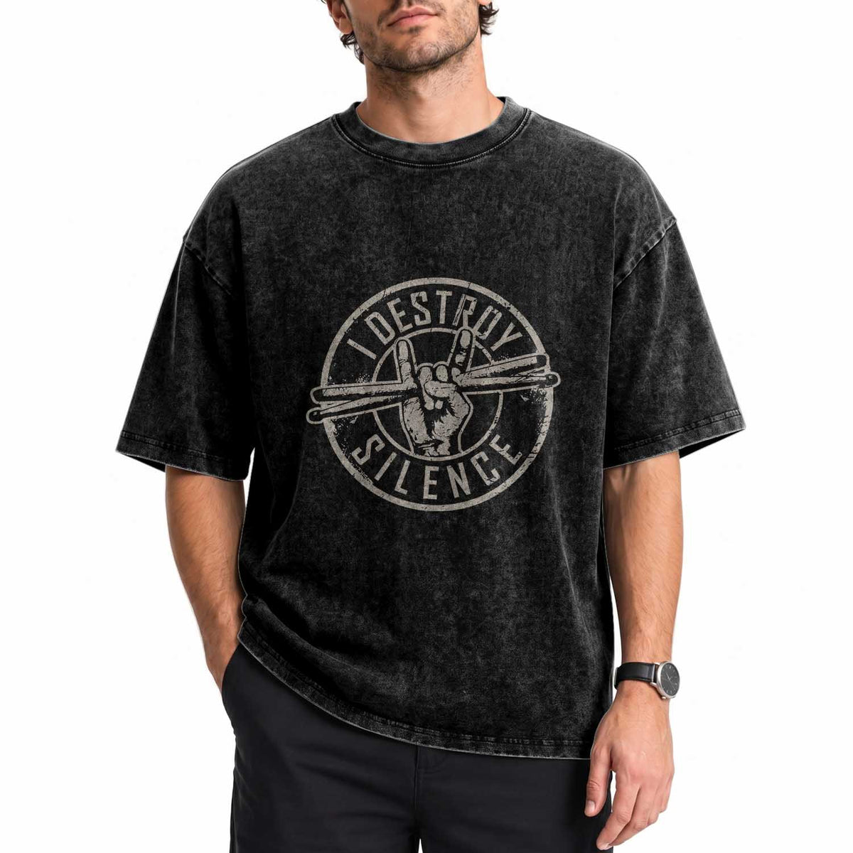 Funny Drummer Washed Cotton T-Shirt Musician Gift Percussion Lover