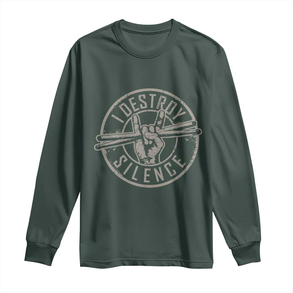 Funny Drummer Long Sleeve Shirt Musician Gift Percussion Lover TS10 Dark Forest Green Print Your Wear