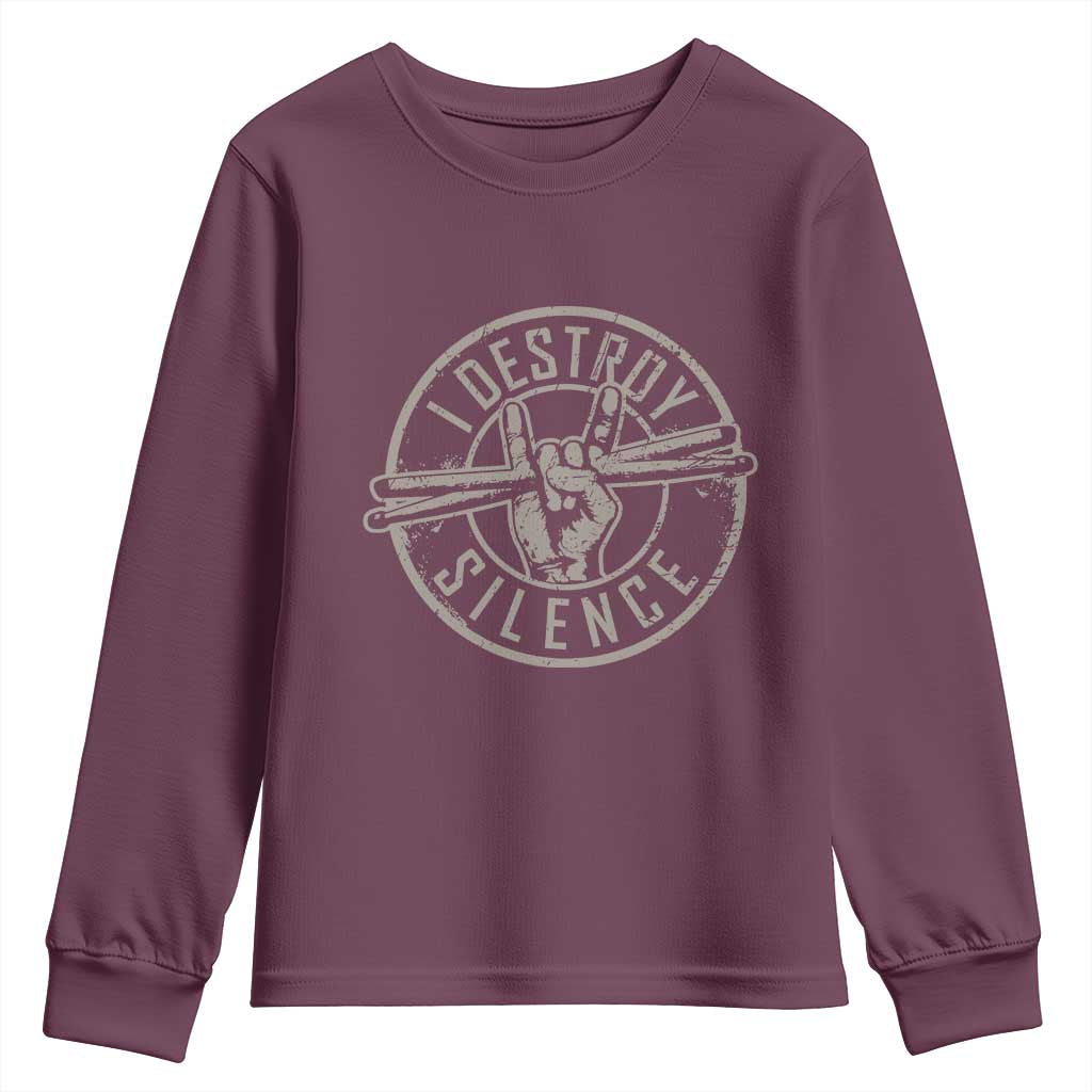 Funny Drummer Youth Sweatshirt Musician Gift Percussion Lover TS10 Maroon Print Your Wear