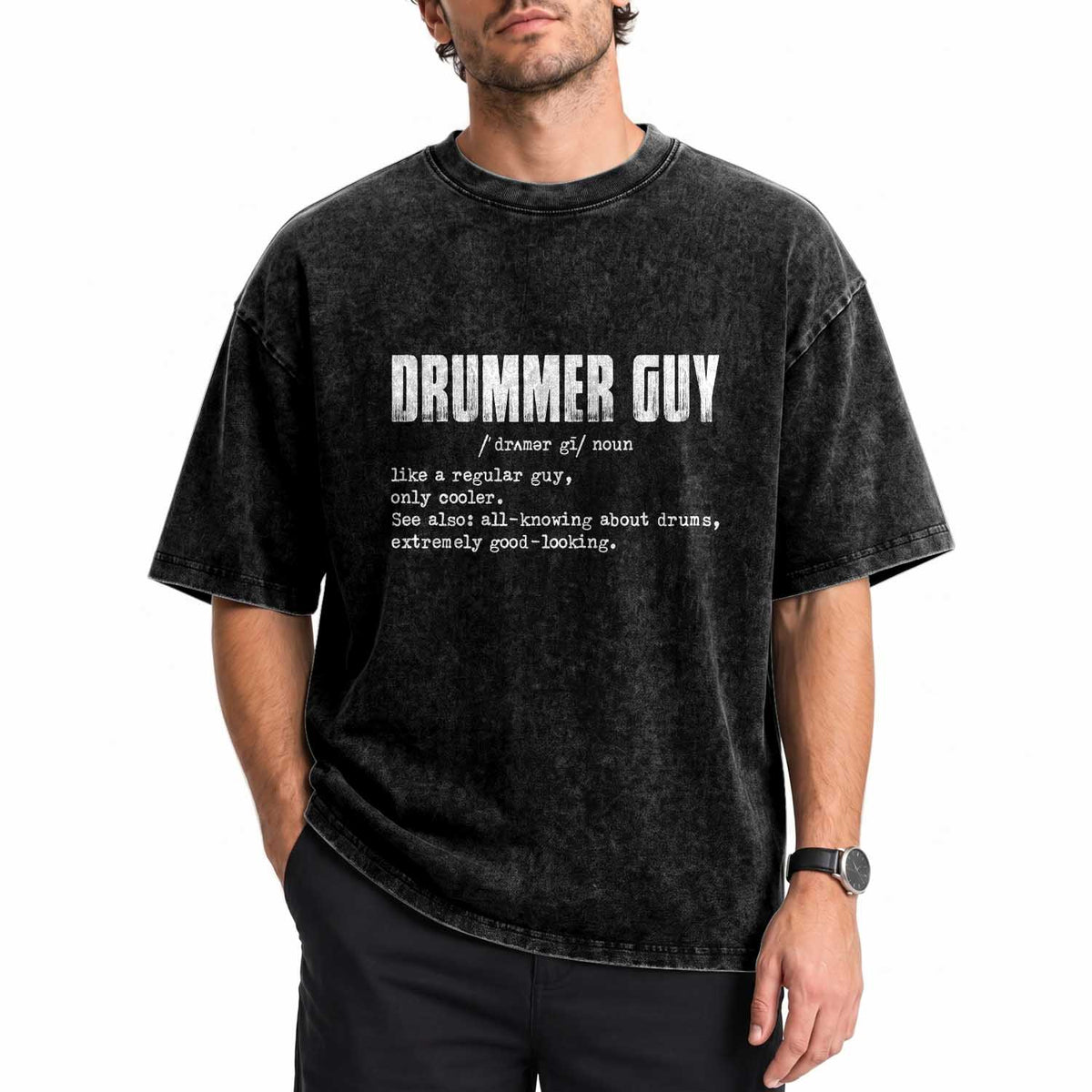 Funny Drummer Guy Washed Cotton T-Shirt Definition Vintage Drums Drumming