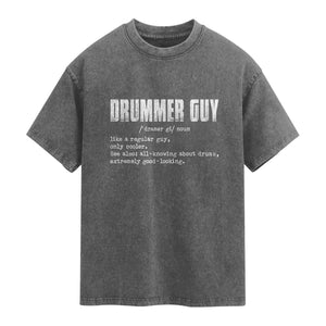 Funny Drummer Guy Washed Cotton T-Shirt Definition Vintage Drums Drumming
