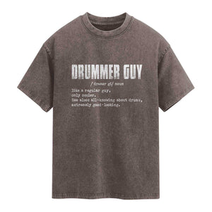 Funny Drummer Guy Washed Cotton T-Shirt Definition Vintage Drums Drumming