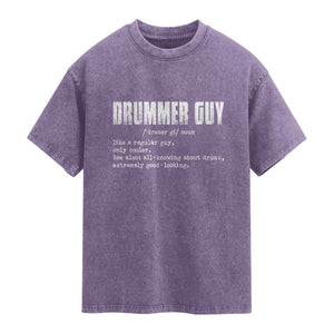 Funny Drummer Guy Washed Cotton T-Shirt Definition Vintage Drums Drumming