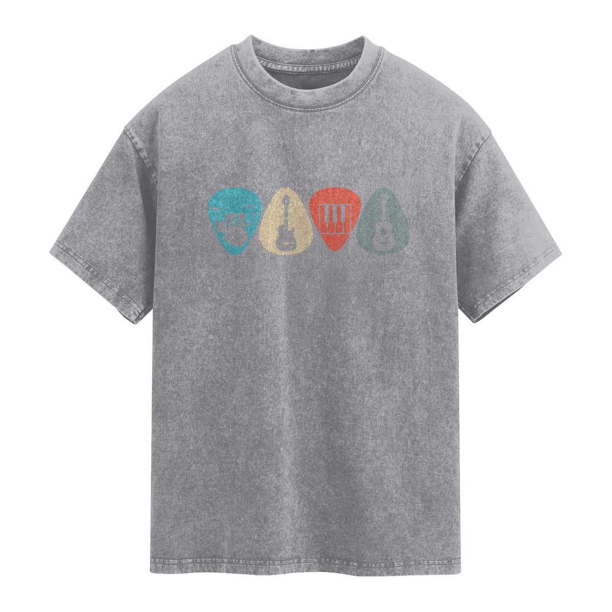 Guitar Pick Washed Cotton T-Shirt Retro Music Instrument