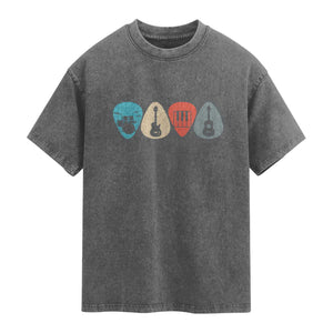 Guitar Pick Washed Cotton T-Shirt Retro Music Instrument