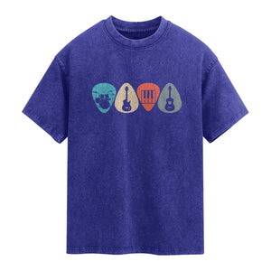 Guitar Pick Washed Cotton T-Shirt Retro Music Instrument
