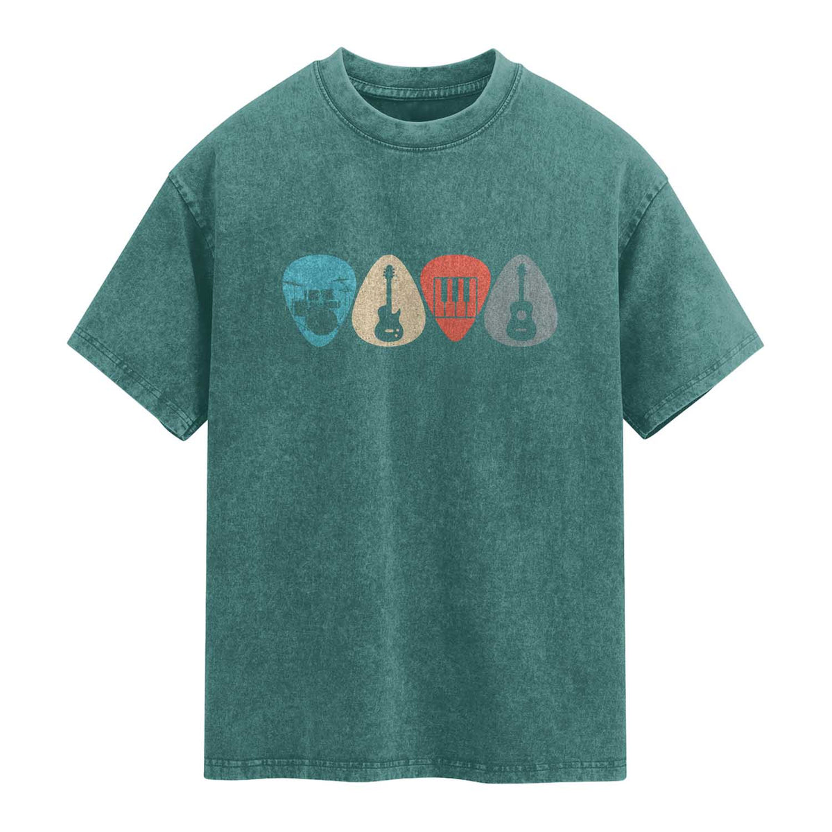 Guitar Pick Washed Cotton T-Shirt Retro Music Instrument