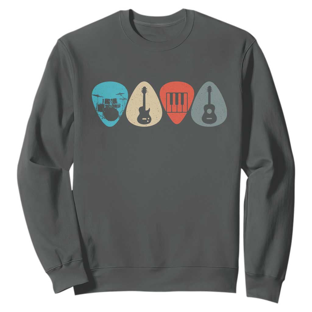 Guitar Pick Sweatshirt Retro Music Instrument TS10 Dark Heather Print Your Wear