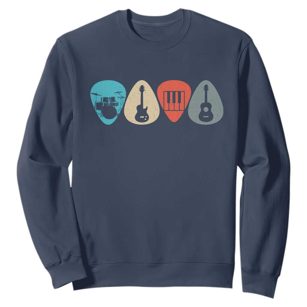 Guitar Pick Sweatshirt Retro Music Instrument TS10 Navy Print Your Wear