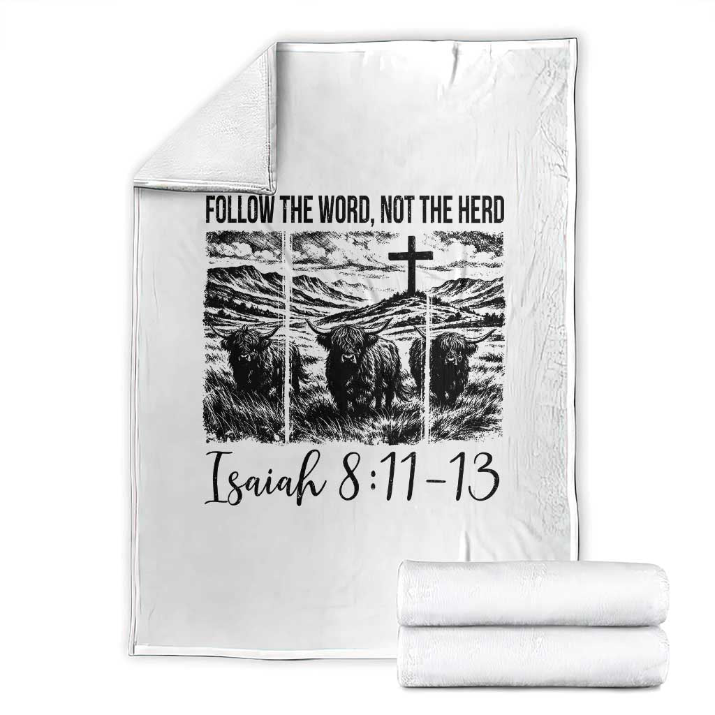 Follow the Word Not The Herd Throw Blanket Vintage Bible Verse Christian Country Highland Cow Boho TS10 White Print Your Wear